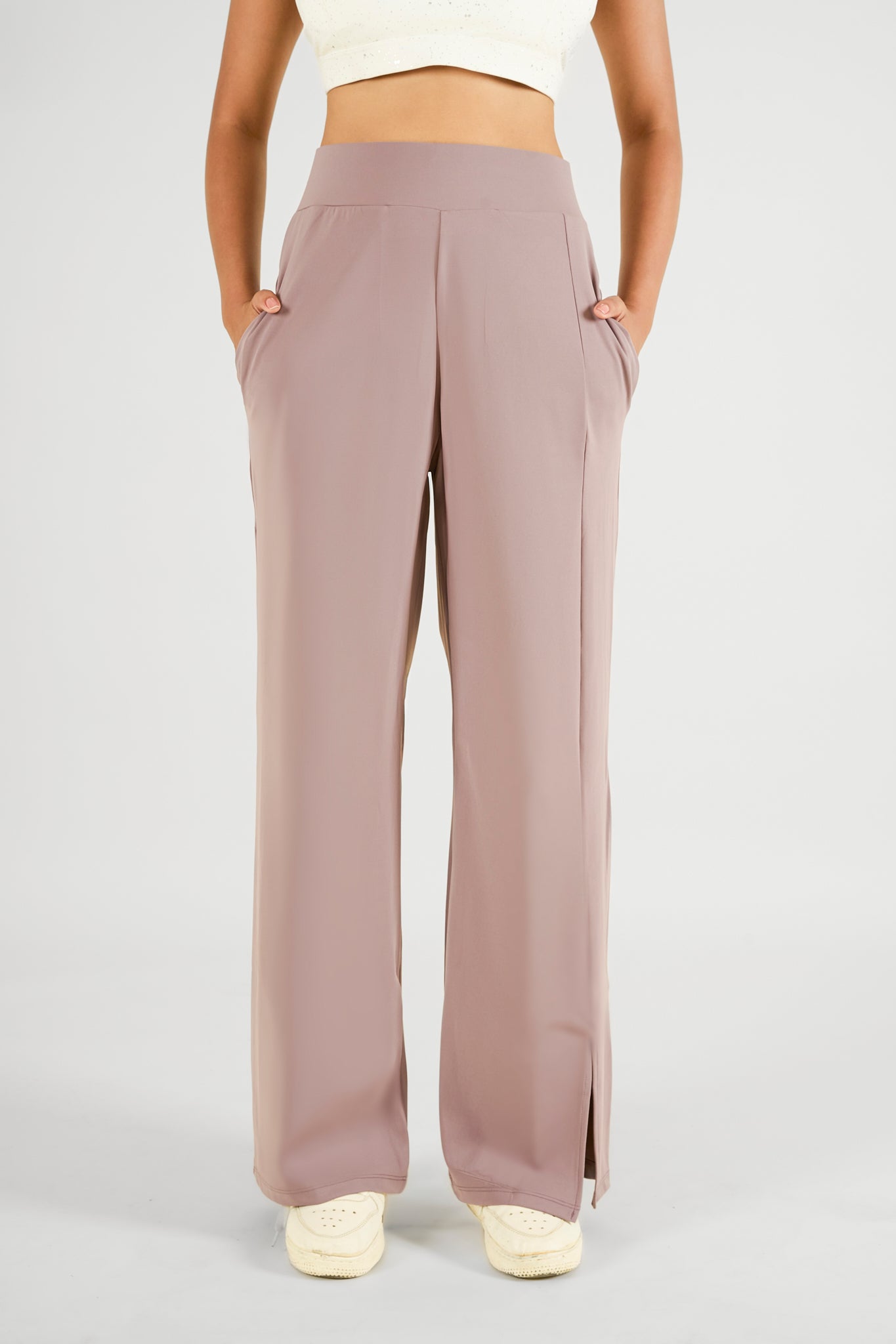 High waisted side slit flare pants with pockets