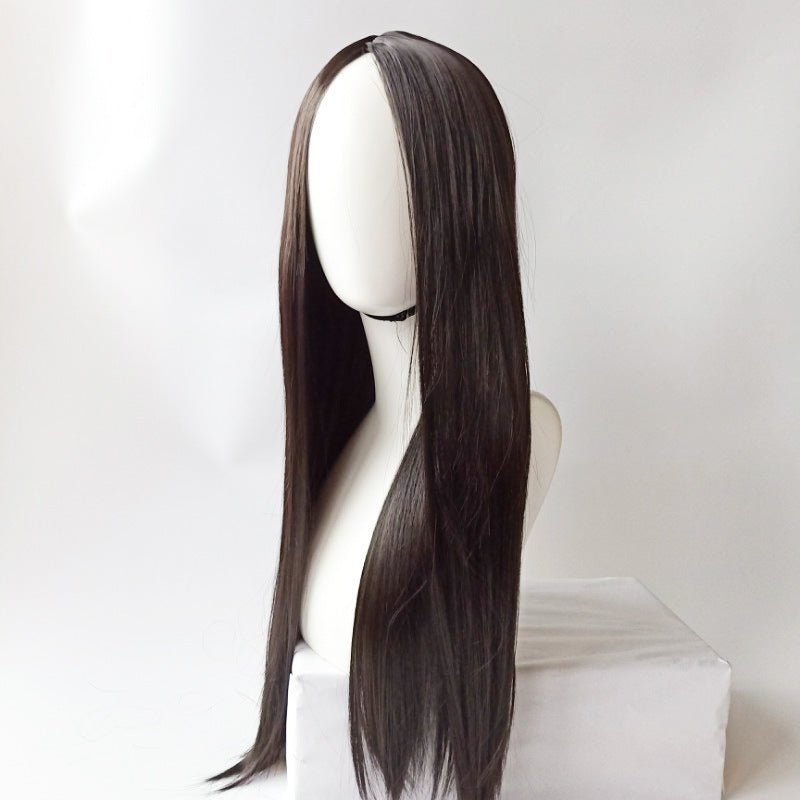 Cross-border new foreign trade wig ladies in black branch, straight hair cultivation, European and American high temperature wire, wholesale