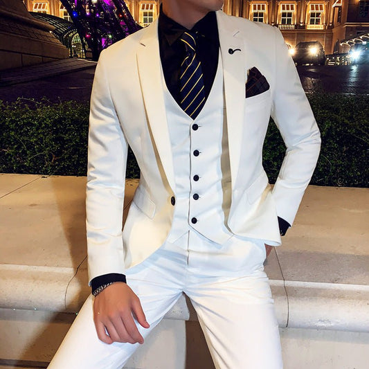 Foreign Trade Wholesale Korean Version New Men's Suit Business Casual Groom Best Man Dress Three-piece Men's White Suit