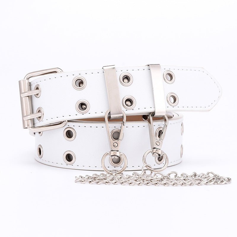 New punk wind double exhaust eye PU belt ladies Korean jeans fashion chain decoration wide belts