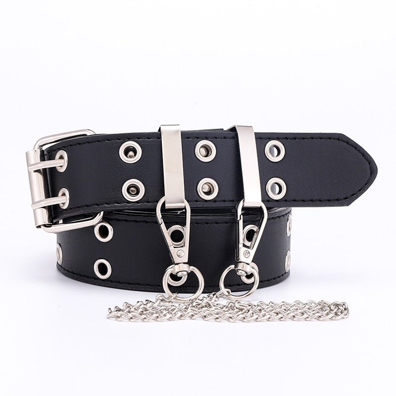 New punk wind double exhaust eye PU belt ladies Korean jeans fashion chain decoration wide belts