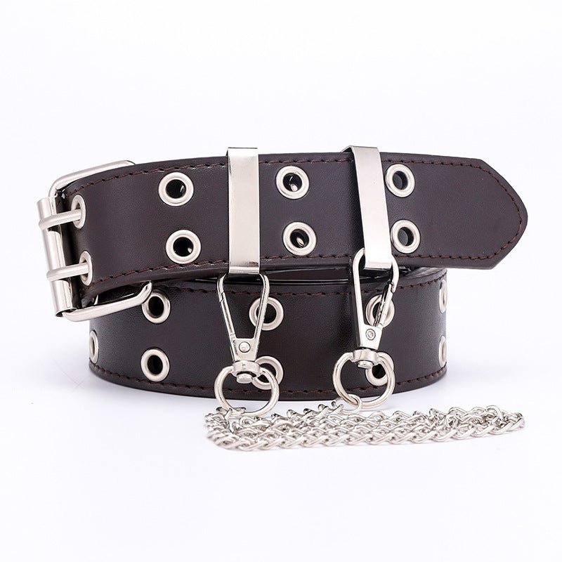 New punk wind double exhaust eye PU belt ladies Korean jeans fashion chain decoration wide belts