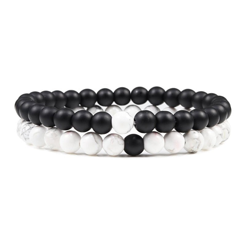 Set Bracelet Couples Distance Black White Natural Lava Stone Tiger Eye Beaded Yoga Bracelets for Men Women Elastic Rope Jewelry