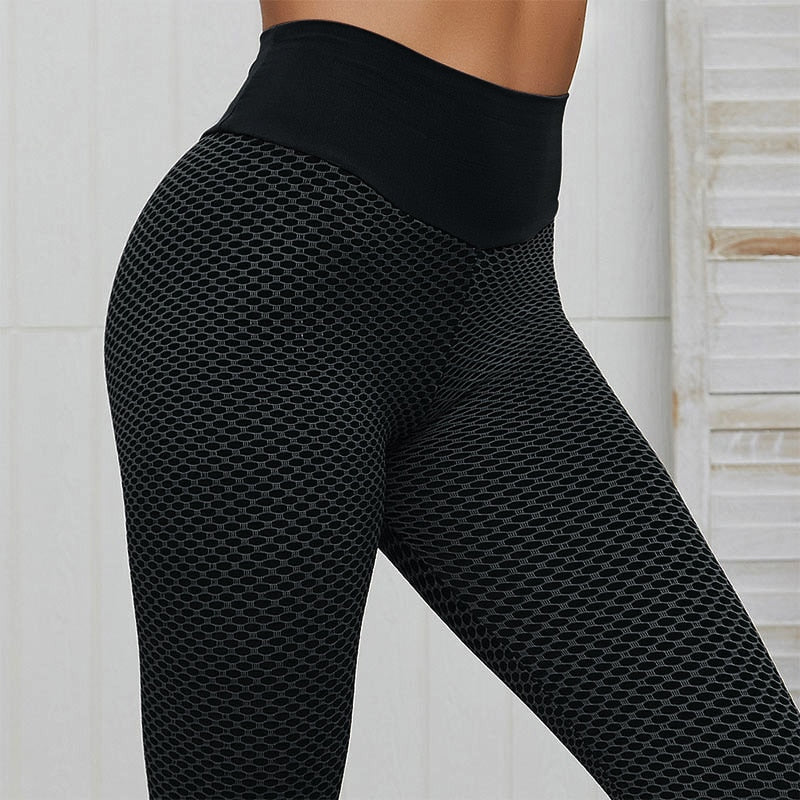 CHRLEISURE Grid Tights Yoga Pants Women Seamless High Waist Leggings Breathable Gym Fitness Push Up Clothing Girl Yoga Pant