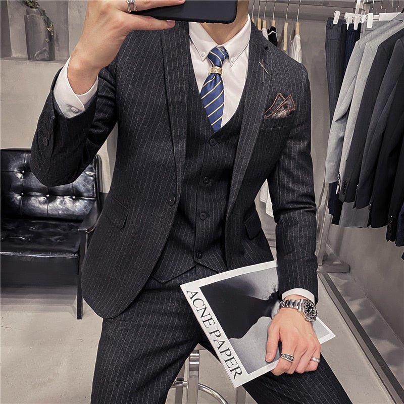 6XL 7XL (Jackets+Vest+Pants) Male Korean Blazers Slim Check British Business Suit Men Three Piece Wedding Bridegroom Man Dress