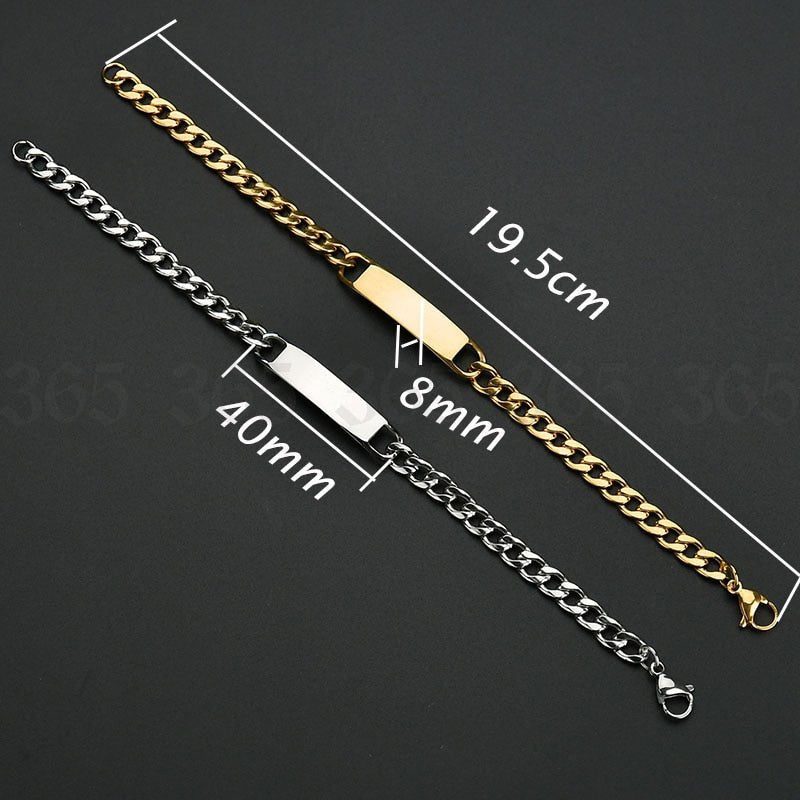 Fashion Customized Words Bar Chain Bracelet For Men Stainless Steel Adjustable Engraving Name Bangle Party Jewelry