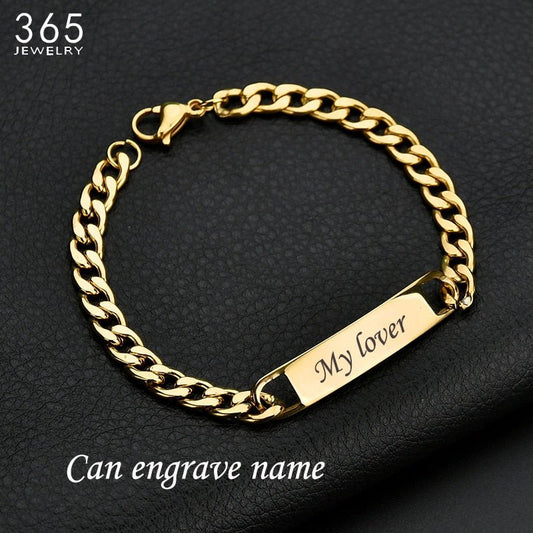 Fashion Customized Words Bar Chain Bracelet For Men Stainless Steel Adjustable Engraving Name Bangle Party Jewelry