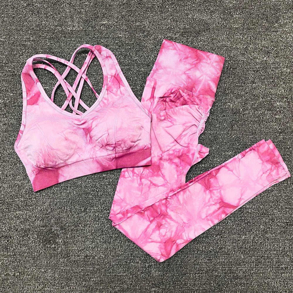 Seamless Leggings Yoga Set Gym Fitness Summer Clothing Sportswear High Waist Athletic  Sports Workout Bra Suits New Tie Dyeing