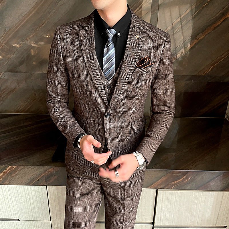 A drop-shipping 2022 new men's plaid suit business casual banquet dress Korean suit three-piece suit