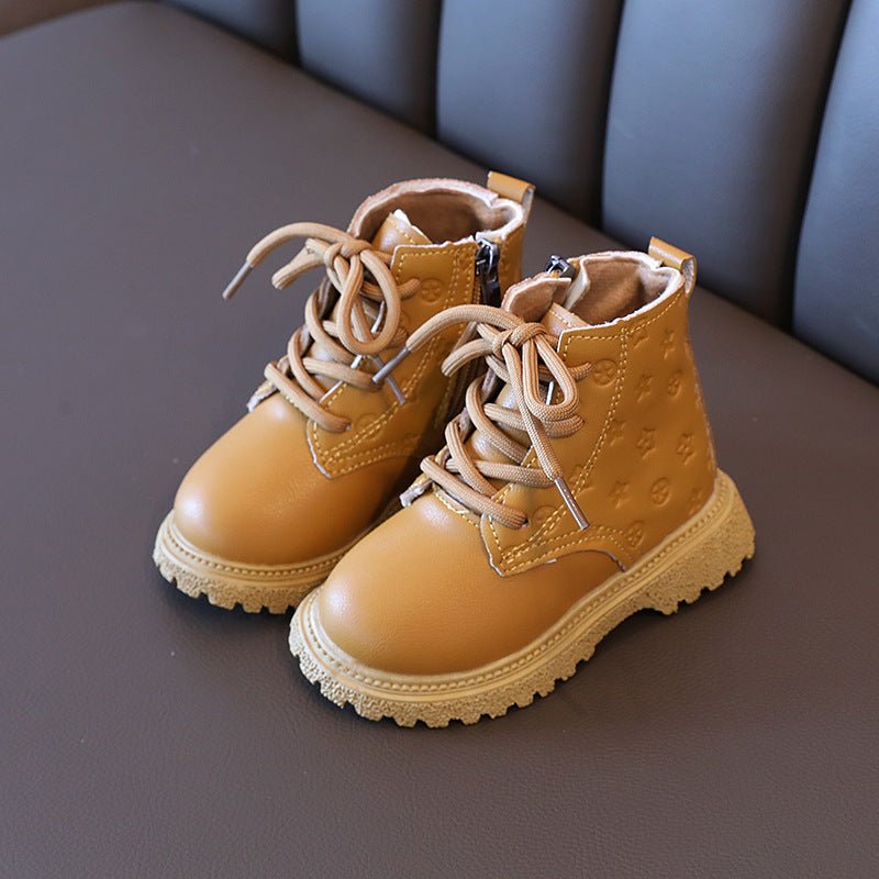 2022 winter new children's Martin boots girls' two cotton boots British leather boots boys baby shoes