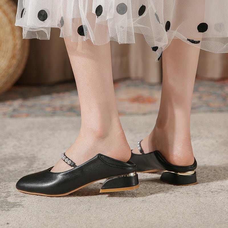 College style small leather shoes female 2021 new Japanese minimalist pearl square head Mary Zhen women shoes with single shoes women