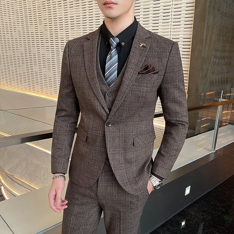A drop-shipping 2022 new men's plaid suit business casual banquet dress Korean suit three-piece suit