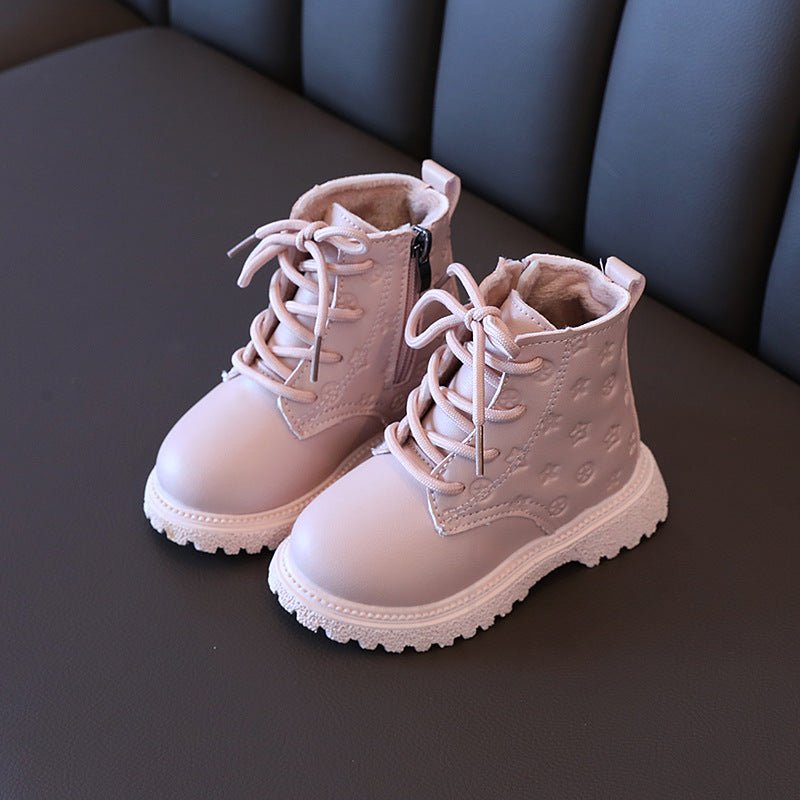 2022 winter new children's Martin boots girls' two cotton boots British leather boots boys baby shoes