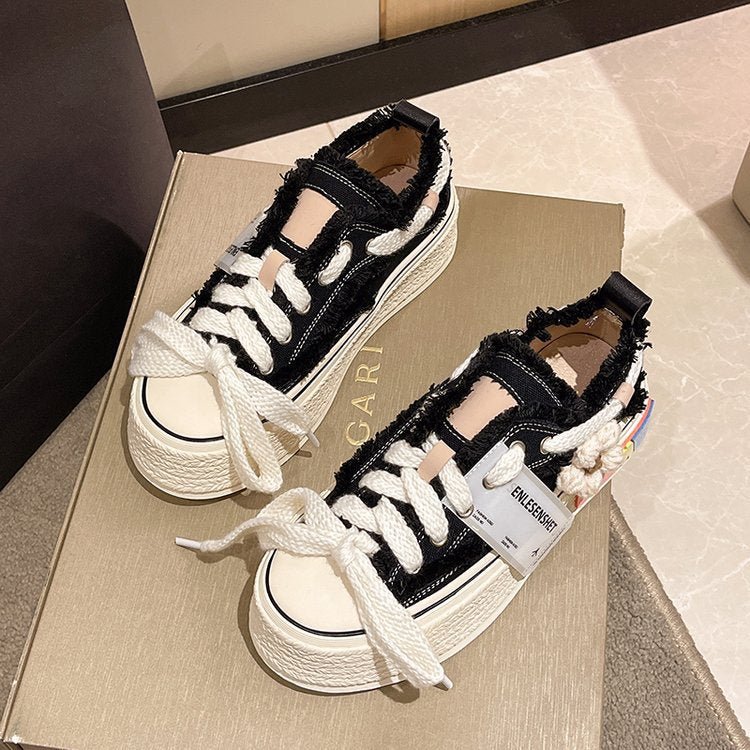 Canvas shoes 2022 new breathable white shoes women's autumn thick-soled muffin bottom lace-up all-match student skate shoes women